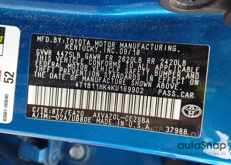 2019 Toyota Camry Se z USA, uszkodzony, nr VIN 4T1B11HK4KU169902